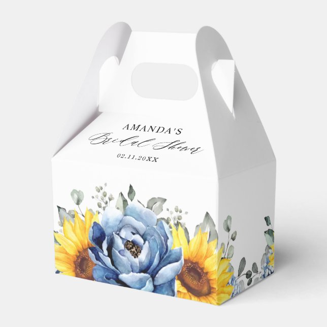 Sunflower Dusty Blue Slate Peony Bridal Shower     Favor Box (Back Side)