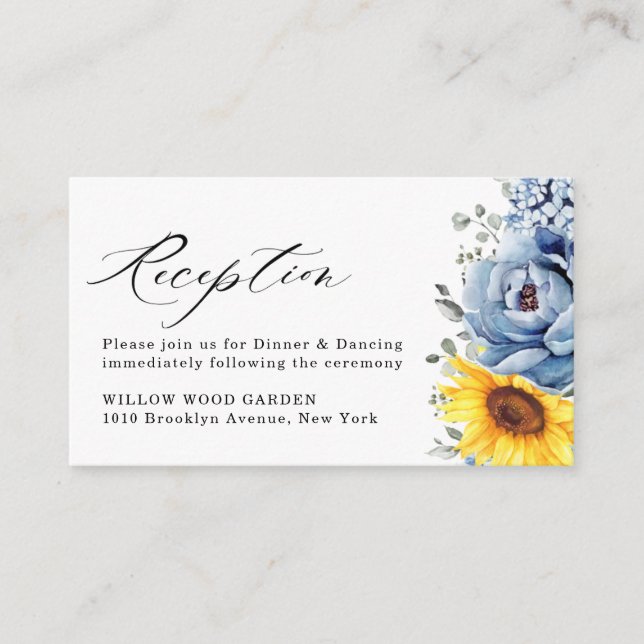 Sunflower Dusty Blue Slate Peony Floral Wedding Enclosure Card (Front)