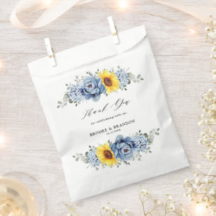 Sunflower Dusty Blue Slate Peony Floral Wedding Favour Bag