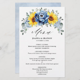 Sunflower Dusty Blue Slate Peony Menu Mariage
