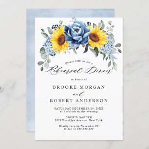 Sunflower Dusty Blue Slate Peony Rehearsal Dinner Invitation