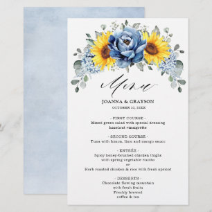 Sunflower Dusty Blue Slate Peony Wedding Menu