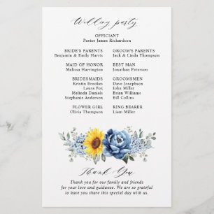 Sunflower Dusty Blue Slate Peony Wedding Program