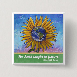 Sunflower Earth Art 2 Inch Square Button