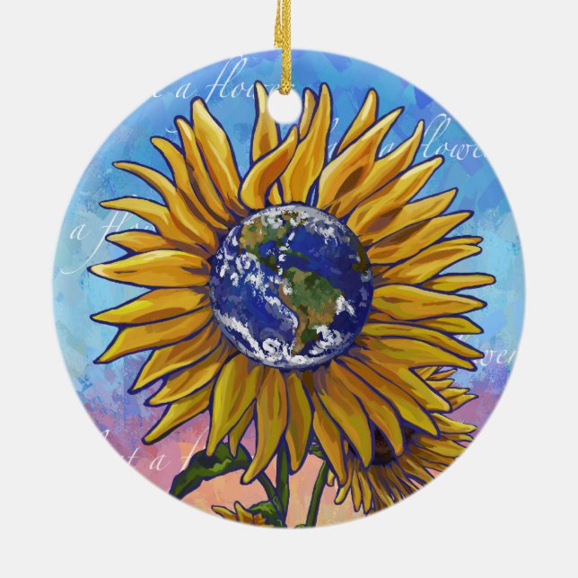 Sunflower Earth Art Ceramic Ornament (Back)