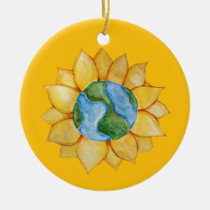 Sunflower Earth Day Sunny Summertime Earthy        Ceramic Ornament