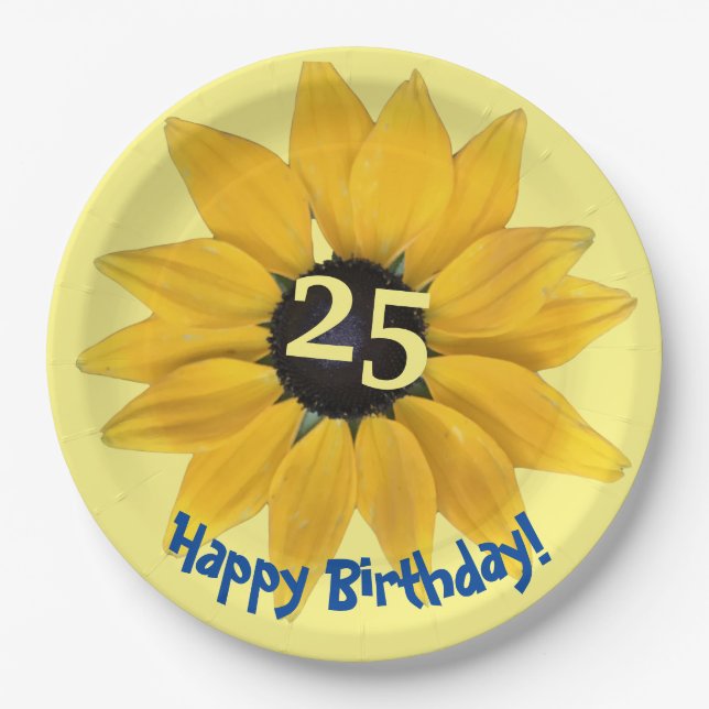 Sunflower Editable Year Birthday  Paper Plate (Front)