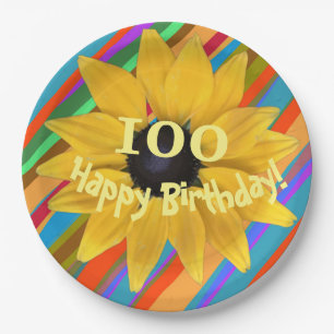 Sunflower Editable Year Birthday Paper Plate