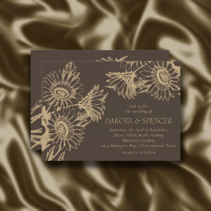 Sunflower Elegance Gold and Brown Wedding Invitation