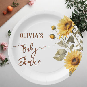 Sunflower Elegant Boho Floral Baby Shower Paper Plate