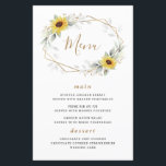 Sunflower Elegant Geometric Wedding Menu Cards<br><div class="desc">Design features watercolor greenery,  sunflowers,  printed gold elements and airy botanical leaves over a printed gold coloured geometric frame. The back features a matching greenery and sunflower wreath.</div>
