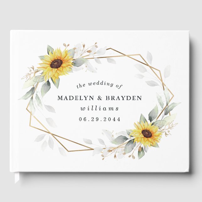Sunflower Elegant Rustic Geometric Gold Wedding Guest Book (Front)