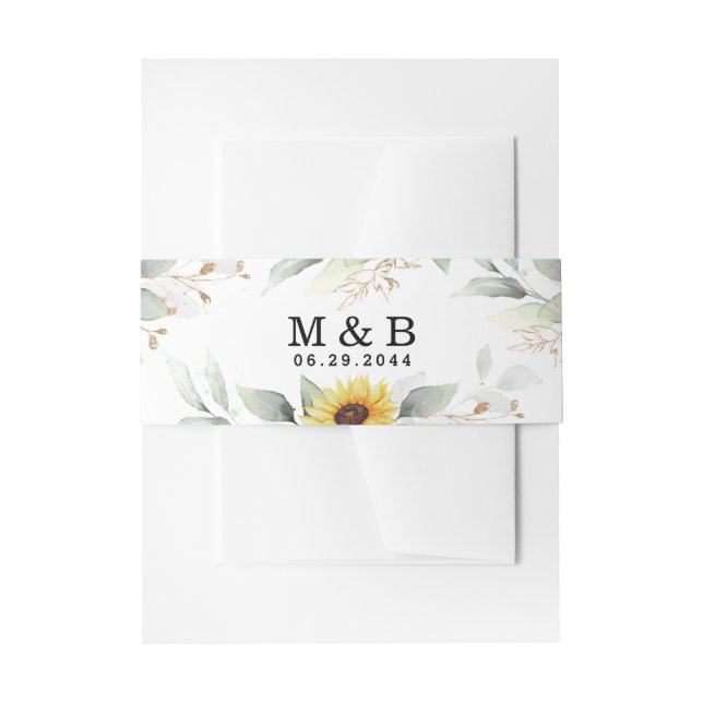 Sunflower Elegant Rustic Geometric Gold Wedding Invitation Belly Band (Front Example)