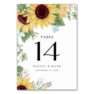 Sunflower Elegant Rustic Mariage Numéro de table