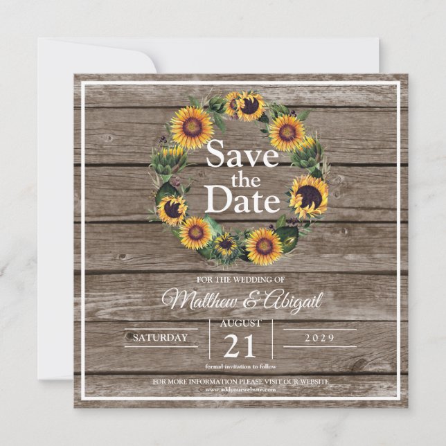 Sunflower Elegant Rustic Wedding Save The Date (Front)