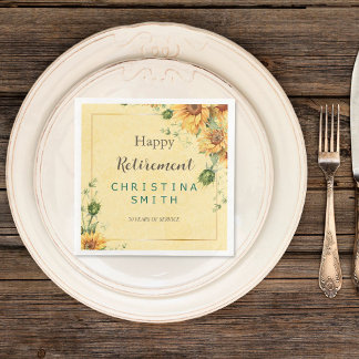 Sunflower Elegant Watercolor Retirement Party Napkin