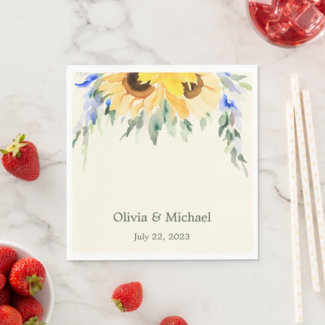 Sunflower Elegant Watercolor Wedding Napkins (Insitu)