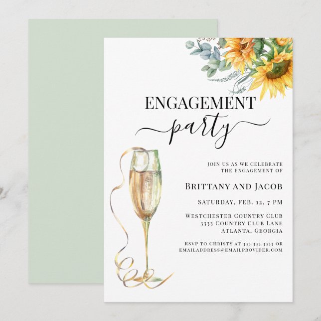 Sunflower Elegant Wedding Engagement Party Invitation (Front/Back)