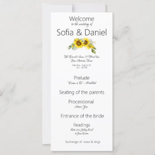 Sunflower elegant wedding program Flat Card