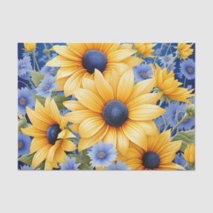 Sunflower Elegant With Soft Blue Wildflowers Tissue Paper