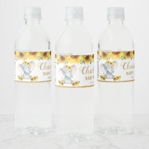 Sunflower Elephant Baby Shower 1st Birthday Favour Water Bottle Label