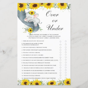 Sunflower Elephant Baby Shower Over or Under Game