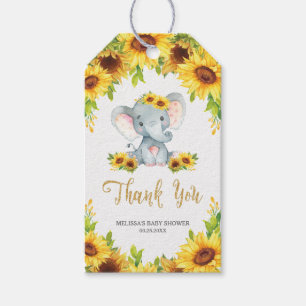 Sunflower Elephant Baby Shower Thank You Favour Gift Tags