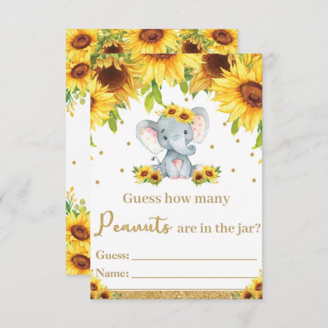 Sunflower Elephant Guess How Many Peanuts Card (Front/Back)