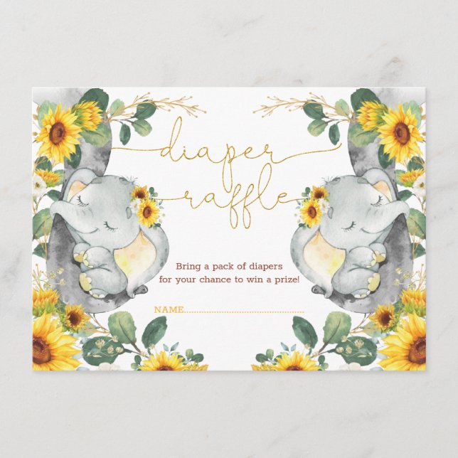 Sunflower Elephant Twins Greenery Diaper Raffle Enclosure Card (Front)
