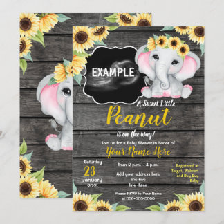 Sunflower Elephant Ultrasound Pic Baby Shower Invi Invitation