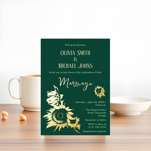 Sunflower Emerald green gold QR code Invitation (Creator Uploaded)