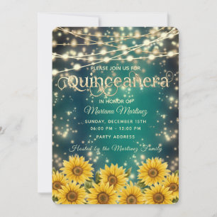 Sunflower emerald green string lights sparkle  invitation