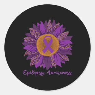 Sunflower Epilepsy Awareness - Purple Ribbon  Classic Round Sticker