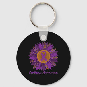 Sunflower Epilepsy Awareness - Purple Ribbon Keychain