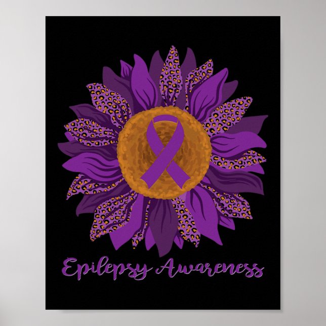 Sunflower Epilepsy Awareness - Purple Ribbon  Poster (Front)