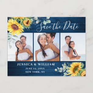 Sunflower Eucalyptus 3 PHOTO Wedding Save the Date Postcard