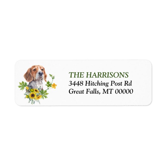 Sunflower Eucalyptus Beagle Dog Return Address (Front)