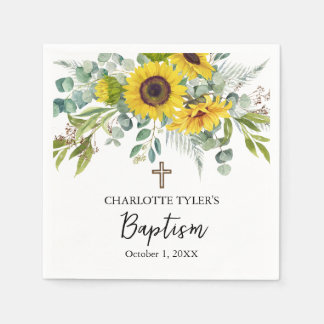 Sunflower & Eucalyptus Boho Cross Baptism Napkin