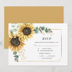 Sunflower Eucalyptus Botanical Gold Geometric RSVP