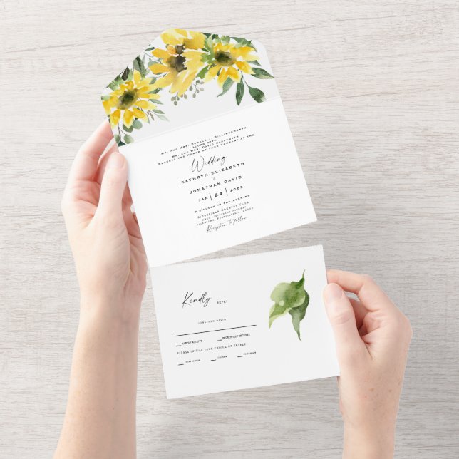 Sunflower Eucalyptus Both Parents Wedding All In One Invitation (Tearaway)