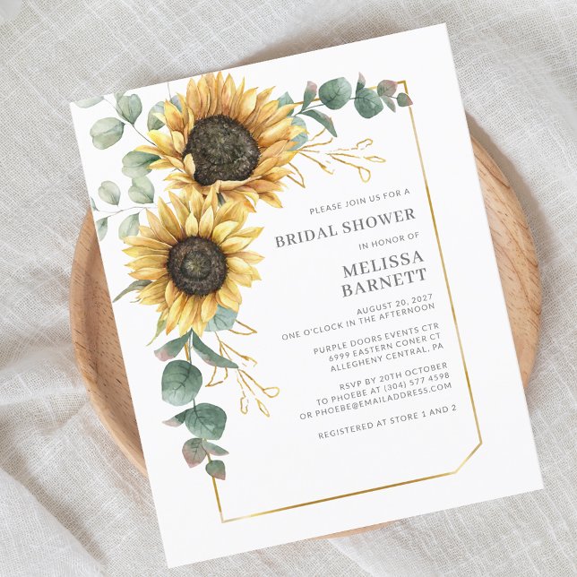 Sunflower Eucalyptus Bridal Shower Invitation (Modern Sunflower Eucalyptus Script First Last Name Bridal Shower Invitation)
