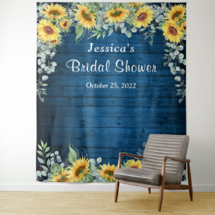 Sunflower Eucalyptus Bridal Shower Photo Backdrop Tapestry
