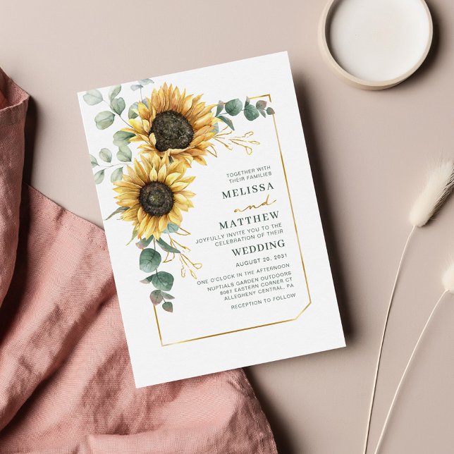 Sunflower Eucalyptus Budget Floral Wedding Card (Floral Eucalyptus Sunflower Wedding Invitation)