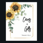 Sunflower Eucalyptus Cards and Gifts Bridal Shower Poster<br><div class="desc">Our sunflower eucalyptus floral and geometric frame cards and gifts sign is perfect for a country barn wedding or bridal shower. The bohemian floral design features yellow sunflowers, gold foil geometric leaves and frame, and sage green eucalyptus greenery in watercolor with an elegant modern rustic look. Easy to personalize for...</div>