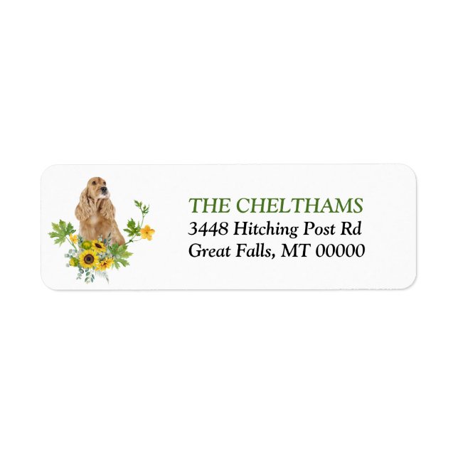 Sunflower Eucalyptus Cocker Spaniel Return Address (Front)