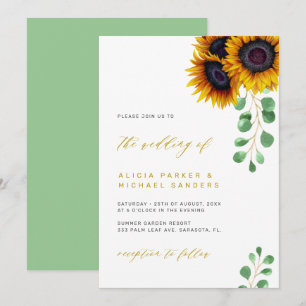 Sunflower eucalyptus elegant rustic wedding invitation