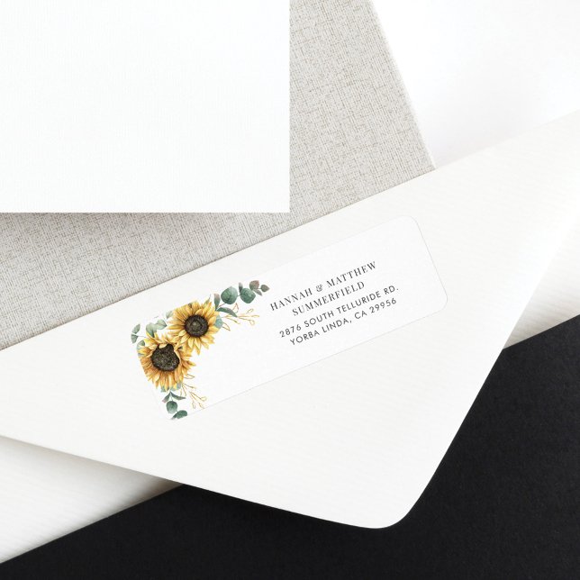 Sunflower Eucalyptus Feuilles Floral Adresse de re (Sunfloral Floral Eucalyptus Greenery Return Address Label)