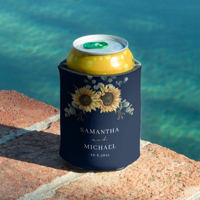 Sunflower Eucalyptus Floral Any Colour Wedding Can Cooler (In Situ Pool)