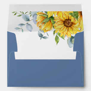 Sunflower & Eucalyptus Floral Blue Wedding Envelope