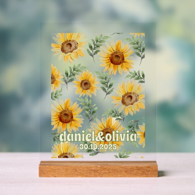 Sunflower Eucalyptus Floral Botanical Wedding Acrylic Sign (Neutral)